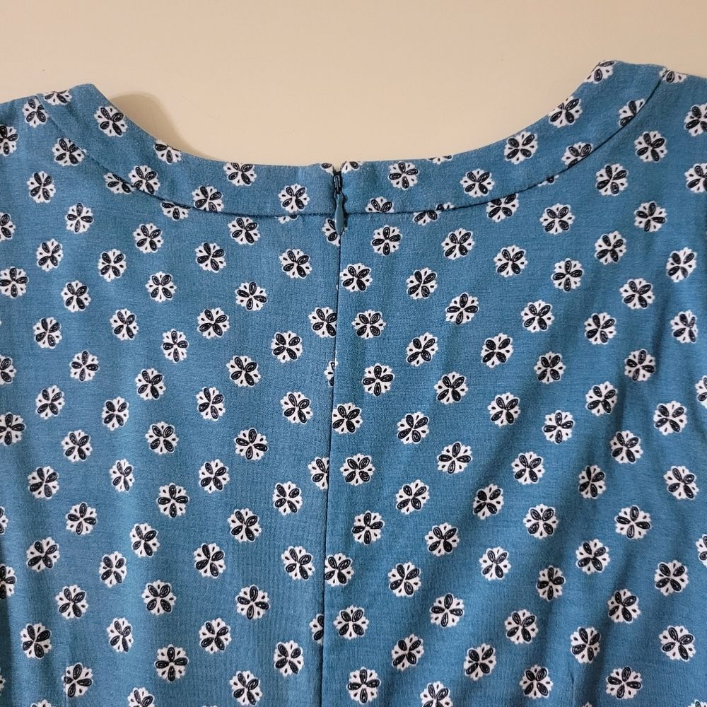 Ann Taylor LOFT Teal Roundneck Print Sleeveless Midi Length Dress - Picture 7 of 12